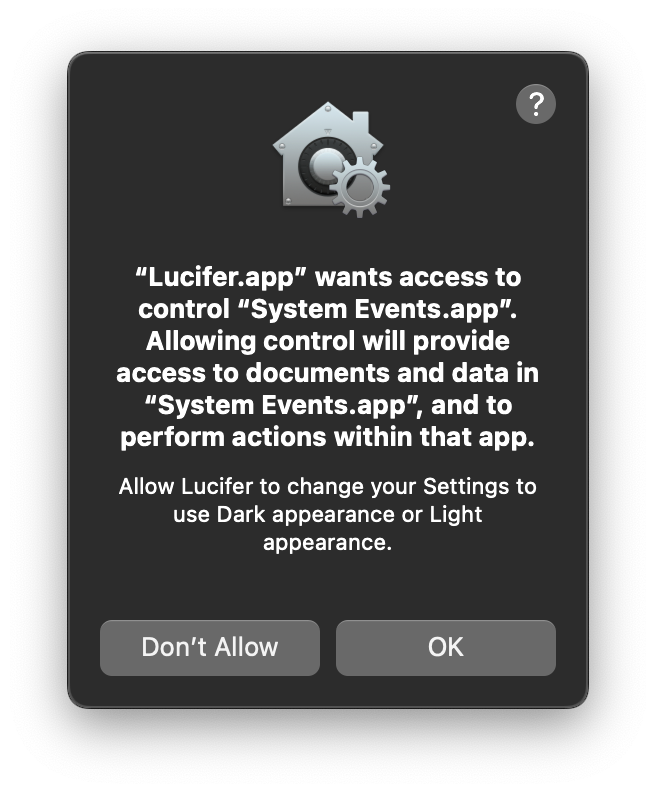 Lucifer security dialog