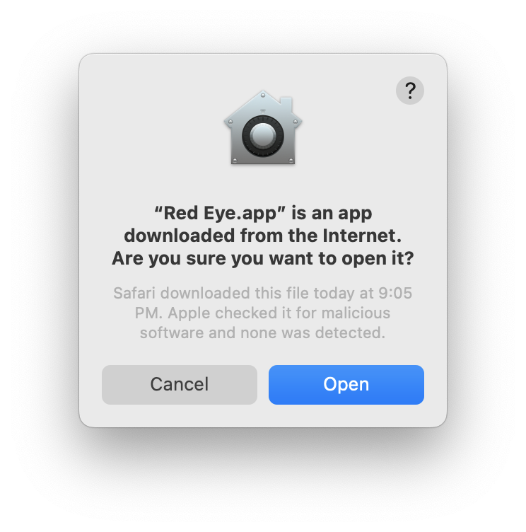 Red Eye open dialog